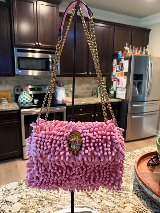 Kurt Geiger Handbags - Kurt Geiger Pink Plush Shoulder Bag with Gold Chain